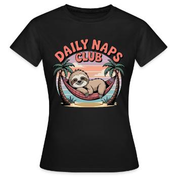 Daily Naps Club, Sloth in Hammock Nap - Women's T-Shirt - black - Front - AI Model Female 172 dark (172cm)