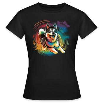 Dog Cartoon Huskie Design pour les amoureux des chiens - T-shirt Femme - noir - Devant - AI Model Female 172 dark (172cm)