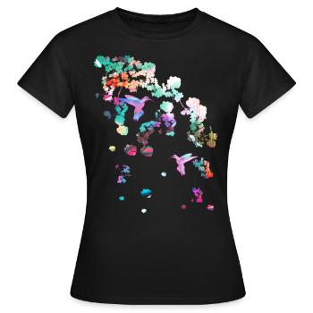 Cerisier en fleurs,fleurs,fleurs,fleurs,colibri - T-shirt Femme - noir - Devant - AI Model Female 172 dark (172cm)