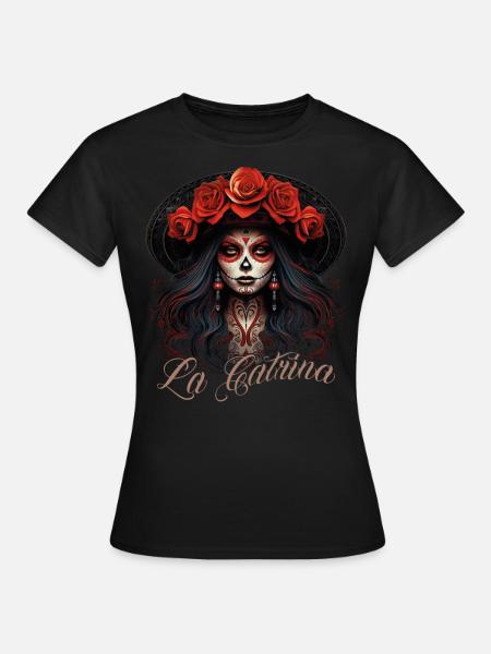 La Catrina Cool Dia De Los Muertos Design - Koszulka damska - czarny