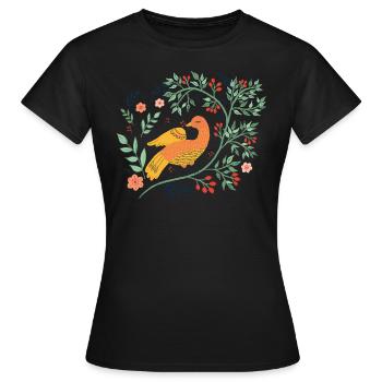 Oiseau d’art populaire Vogel - T-shirt Femme - noir - Devant - AI Model Female 172 dark (172cm)