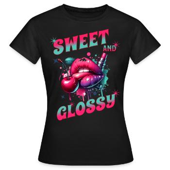 Kissing Mouth Design, Sweet and Glossy, Cherries - Women's T-Shirt - black - Front - AI Model Female 172 dark (172cm)