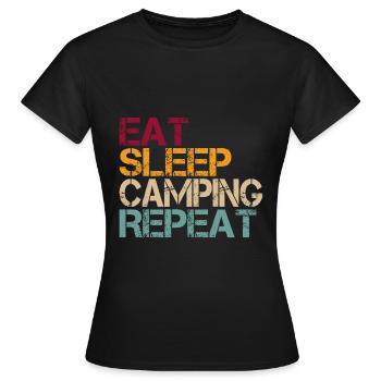 Eat Sleep Camping Vintage Retro Proverbe pour campeurs - T-shirt Femme - noir - Devant - AI Model Female 172 dark (172cm)