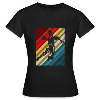 Handball circle runner jump shot stripes retro - Women's T-Shirt - black - Front - AI Model Female 172 dark (172cm)