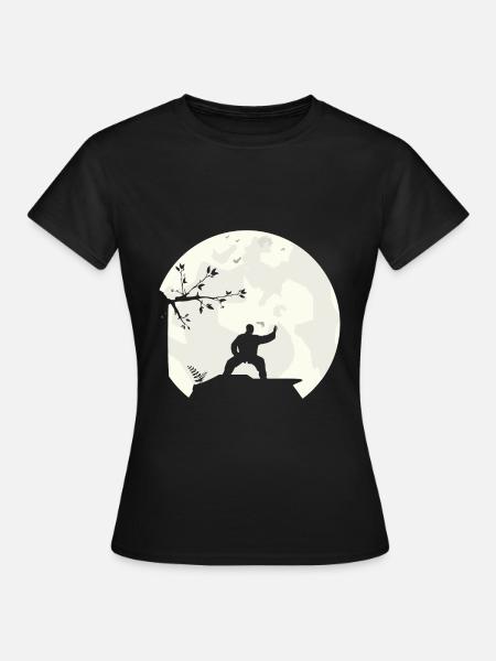 Tai Chi Schattenboxen Vollmond Mond Silhouette - Frauen T-Shirt - Schwarz