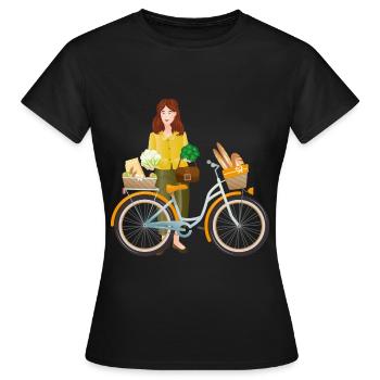 Bicycle shopping shopping basket environment - Women's T-Shirt - black - Front - AI Model Female 172 dark (172cm)