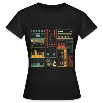 Analoger modularer Synthesizer Musiker Keyboard - Frauen T-Shirt - Schwarz - Vorne - AI Model Female 172 dark (172cm)