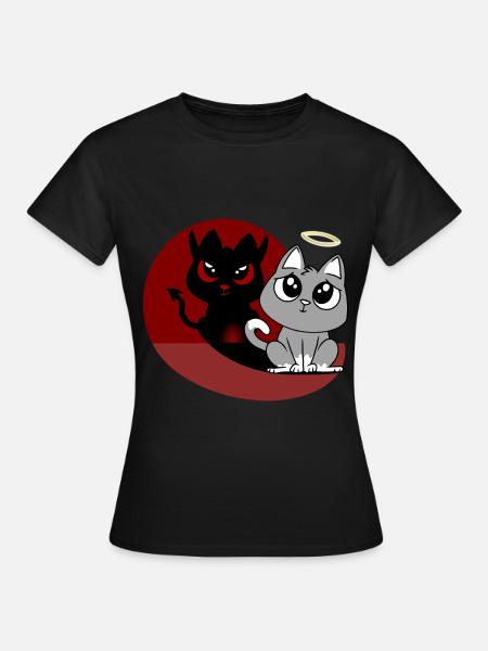 Was? Ich War's Nicht - Teufel Engel Böse Katze - Frauen T-Shirt - Schwarz