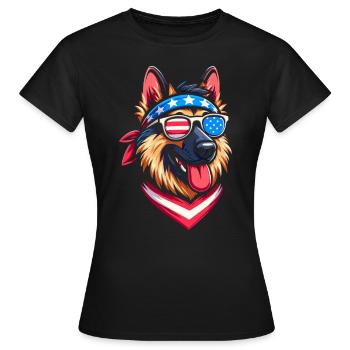 Schäferhund German Shepherd American Flag - Frauen T-Shirt - Schwarz - Vorne - AI Model Female 172 dark (172cm)