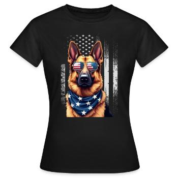German Shepherd American Flag Sunglasses Patriot - Women's T-Shirt - black - Front - AI Model Female 172 dark (172cm)