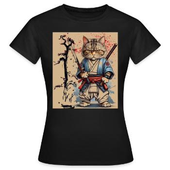 Samurai Japanische Krieger Katze - Frauen T-Shirt - Schwarz - Vorne - AI Model Female 172 dark (172cm)