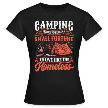 Camping, spend a small fortune. - Women's T-Shirt - black - Front - AI Model Female 172 dark (172cm)