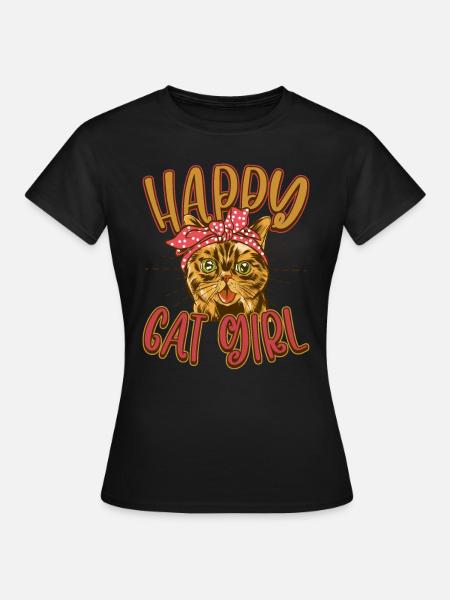 Happy Cat Girl Kätzchen - Frauen T-Shirt - Schwarz