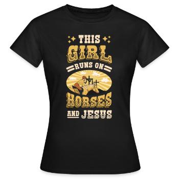 Cette fille court sur des chevaux et Jésus. - T-shirt Femme - noir - Devant - AI Model Female 172 dark (172cm)