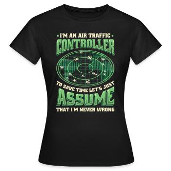 Contrôleur de la circulation aérienne, contrôle de vol radar. - T-shirt Femme - noir - Devant - AI Model Female 172 dark (172cm)