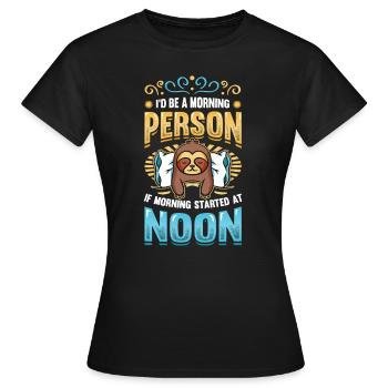 Lève-tard, grincheux du matin, hiboux, lève-tard. - T-shirt Femme - noir - Devant - AI Model Female 172 dark (172cm)