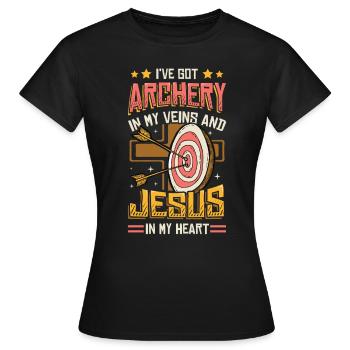 Religious archer, Archery - Women's T-Shirt - black - Front - AI Model Female 172 dark (172cm)