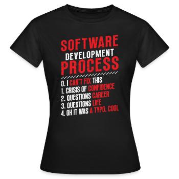 Software-Entwicklungsprozess, Programmierung - Frauen T-Shirt - Schwarz - Vorne - AI Model Female 172 dark (172cm)