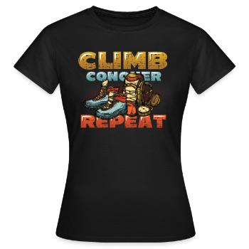 Climbing, conquering, repeating, mountaineering - Women's T-Shirt - black - Front - AI Model Female 172 dark (172cm)