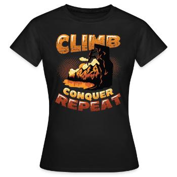Climbing, conquering, repeating, mountaineering - Women's T-Shirt - black - Front - AI Model Female 172 dark (172cm)