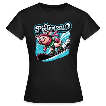 Snowborder Pig Pistensau Après-ski - Women's T-Shirt - black - Front - AI Model Female 172 dark (172cm)