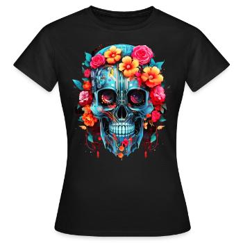 Cyborg Totenkopf Roboter Androide Sugar Skull - Frauen T-Shirt - Schwarz - Vorne - AI Model Female 172 dark (172cm)