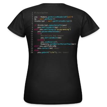 Sei mit Programmierern befreundet (in Python) - Frauen T-Shirt - Schwarz - Hinten - AI Model Female 172 dark (172cm)