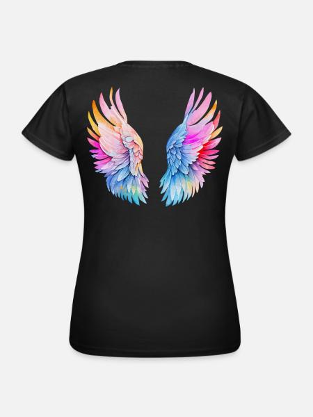 Regenbogen-Engelsflügel - Frauen T-Shirt - Schwarz
