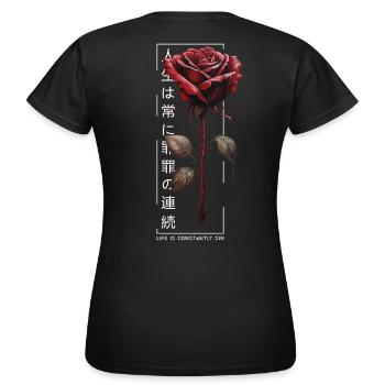 Life Is Constantly Sin Rose Japanese Script - Women's T-Shirt - black - Back - AI Model Female 172 dark (172cm)