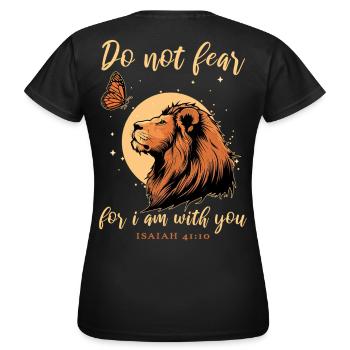 Löwe Schmetterling Bibelvers Christlich - Frauen T-Shirt - Schwarz - Hinten - AI Model Female 172 dark (172cm)