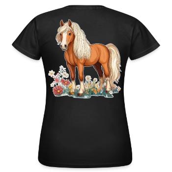 Pferd auf Wiese - Frauen T-Shirt - Schwarz - Hinten - AI Model Female 172 dark (172cm)