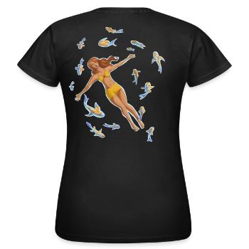Frau im Wasser mit Koi-Fischen - Frauen T-Shirt - Schwarz - Hinten - AI Model Female 172 dark (172cm)