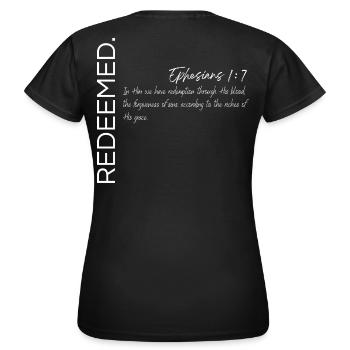 Erlöst - Epheser 1:7 Christlicher Plan - Frauen T-Shirt - Schwarz - Hinten - AI Model Female 172 dark (172cm)