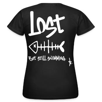 LOST – Mais je nage encore | Conception en arête de poisson - T-shirt Femme - noir - Dos - AI Model Female 172 dark (172cm)
