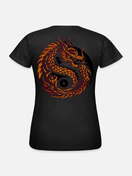 Feuerdrachen-Spirale – Yin-Yang Asiatische Mythische - Frauen T-Shirt - Schwarz