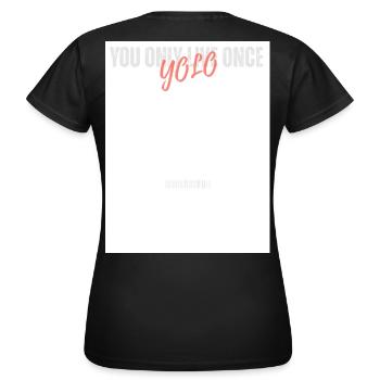YOLO-Schrift auf einem weißen Trikot - Frauen T-Shirt - Schwarz - Hinten - AI Model Female 172 dark (172cm)