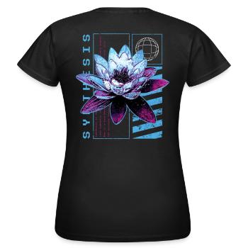 Lotus Synthesis – Techno-Rave-Band DJ Festival - Frauen T-Shirt - Schwarz - Hinten - AI Model Female 172 dark (172cm)