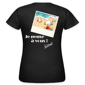 Je pense à vous sur la plage - T-shirt Femme - noir - Dos - AI Model Female 172 dark (172cm)