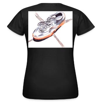 En déplacement : croquis et traits de baskets - T-shirt Femme - noir - Dos - AI Model Female 172 dark (172cm)