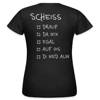 Scheiß... – Lustiges Dialekt Typografie Design - Frauen T-Shirt - Schwarz - Hinten - AI Model Female 172 dark (172cm)