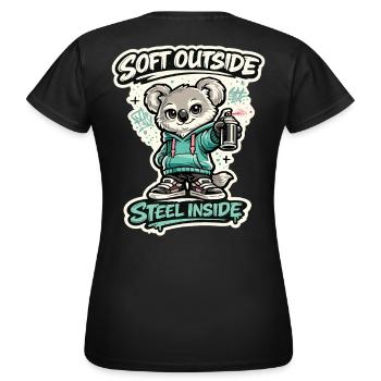 Soft Outside, Steel Inside – Koala Streetart - Women's T-Shirt - black - Back - AI Model Female 172 dark (172cm)