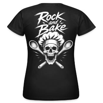Rock and Bake Schädel Motiv - Frauen T-Shirt - Schwarz - Hinten - AI Model Female 172 dark (172cm)