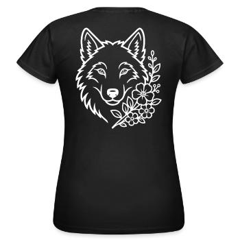 Wolf with Flowers Elegant Nature Art - Women's T-Shirt - black - Back - AI Model Female 172 dark (172cm)
