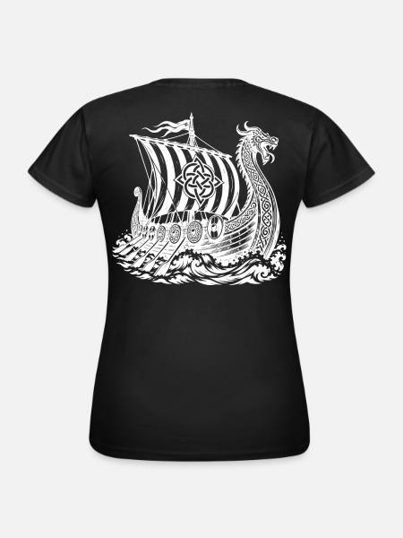 Wikinger-Drakkar-Langschiff mit Drachen-Bug - Frauen T-Shirt - Schwarz