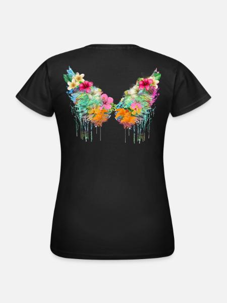 Angelwings,Wings,Colorful,Angel Wings,Flowers - Women's T-Shirt - black