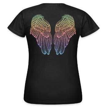 Ailes d'ange plumes en forme de coeur en forme d'arc-en-ciel - T-shirt Femme - noir - Dos - AI Model Female 172 dark (172cm)