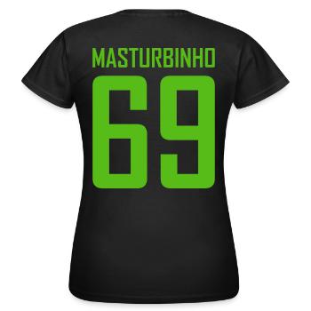 Masturbinho 69 Trikot parodie - Frauen T-Shirt - Schwarz - Hinten - AI Model Female 172 dark (172cm)