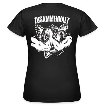 zusammenhalt mit rose in weiss - Frauen T-Shirt - Schwarz - Hinten - AI Model Female 172 dark (172cm)