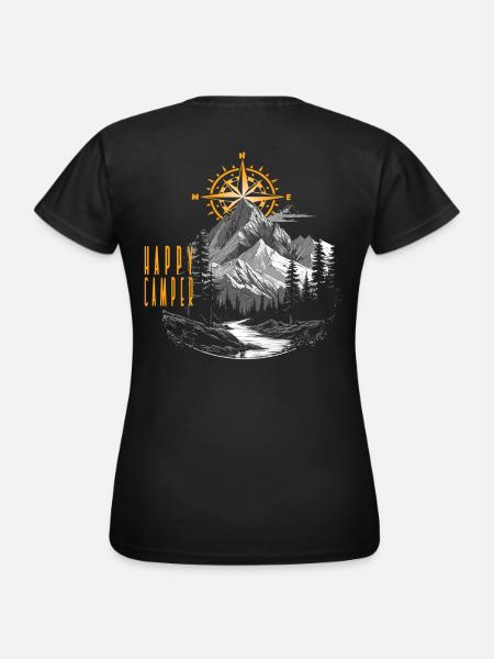 happy camper Kompass gebirge zelten - Frauen T-Shirt - Schwarz