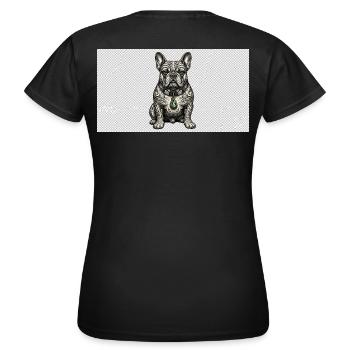 Tattoo Bulldog Gris mit Grünem Anhänger - Frauen T-Shirt - Schwarz - Hinten - AI Model Female 172 dark (172cm)